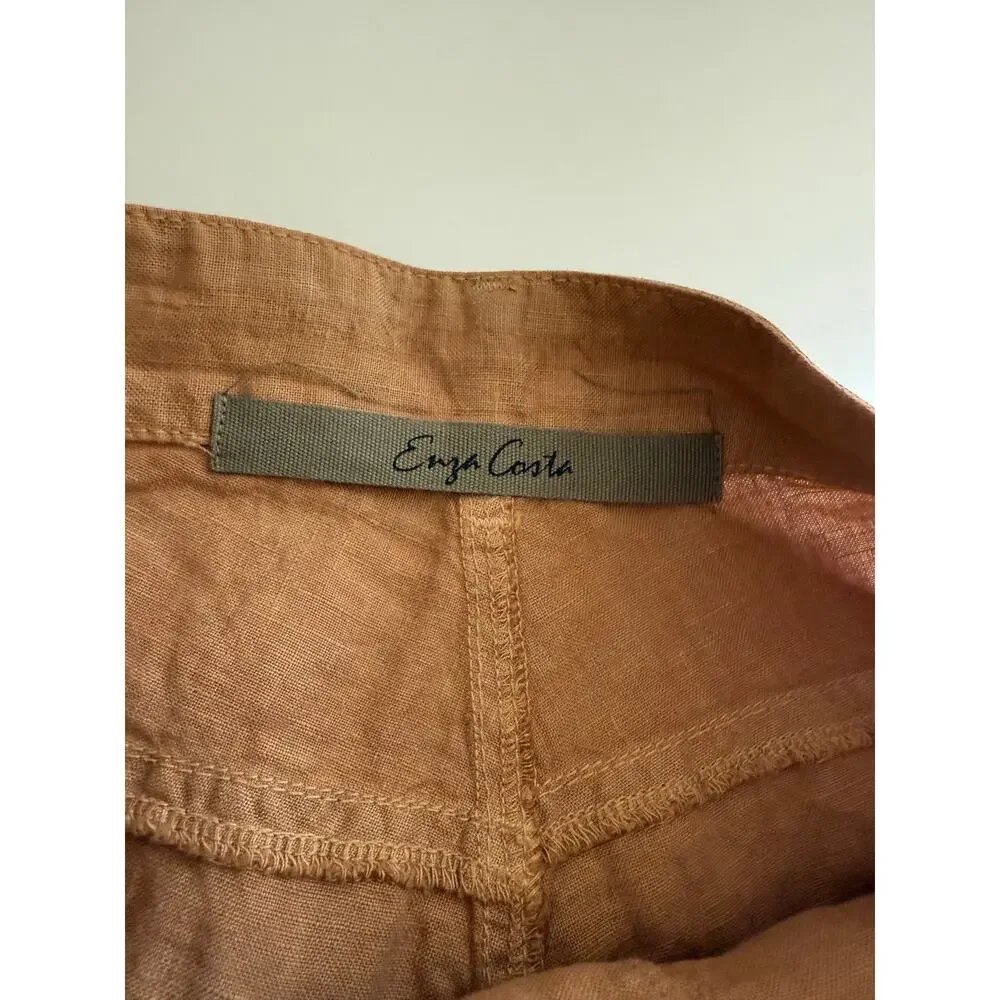 $195 Enza Costa Linen High Waisted Shorts - Italian Clay - 0